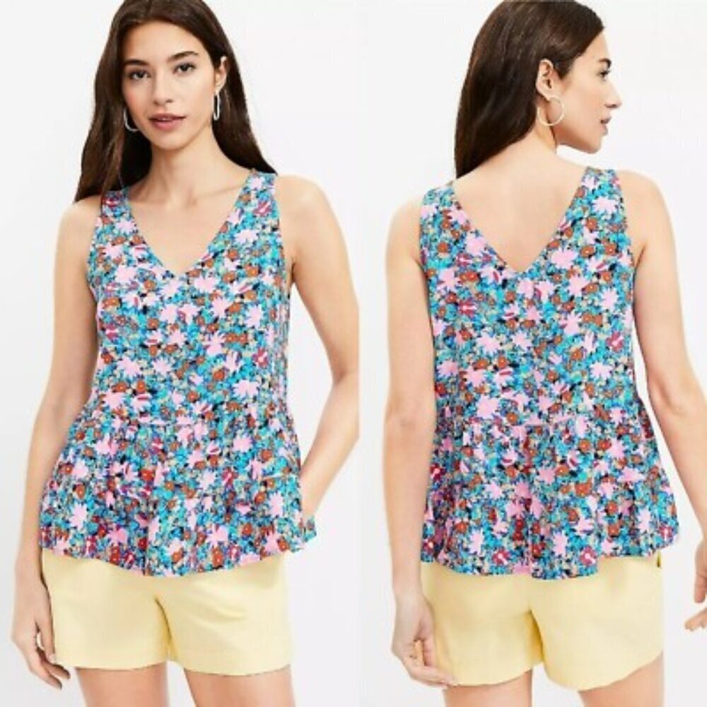 NWT LOFT Daisy Double V Peplum Shell Sleeveless Top Size L
